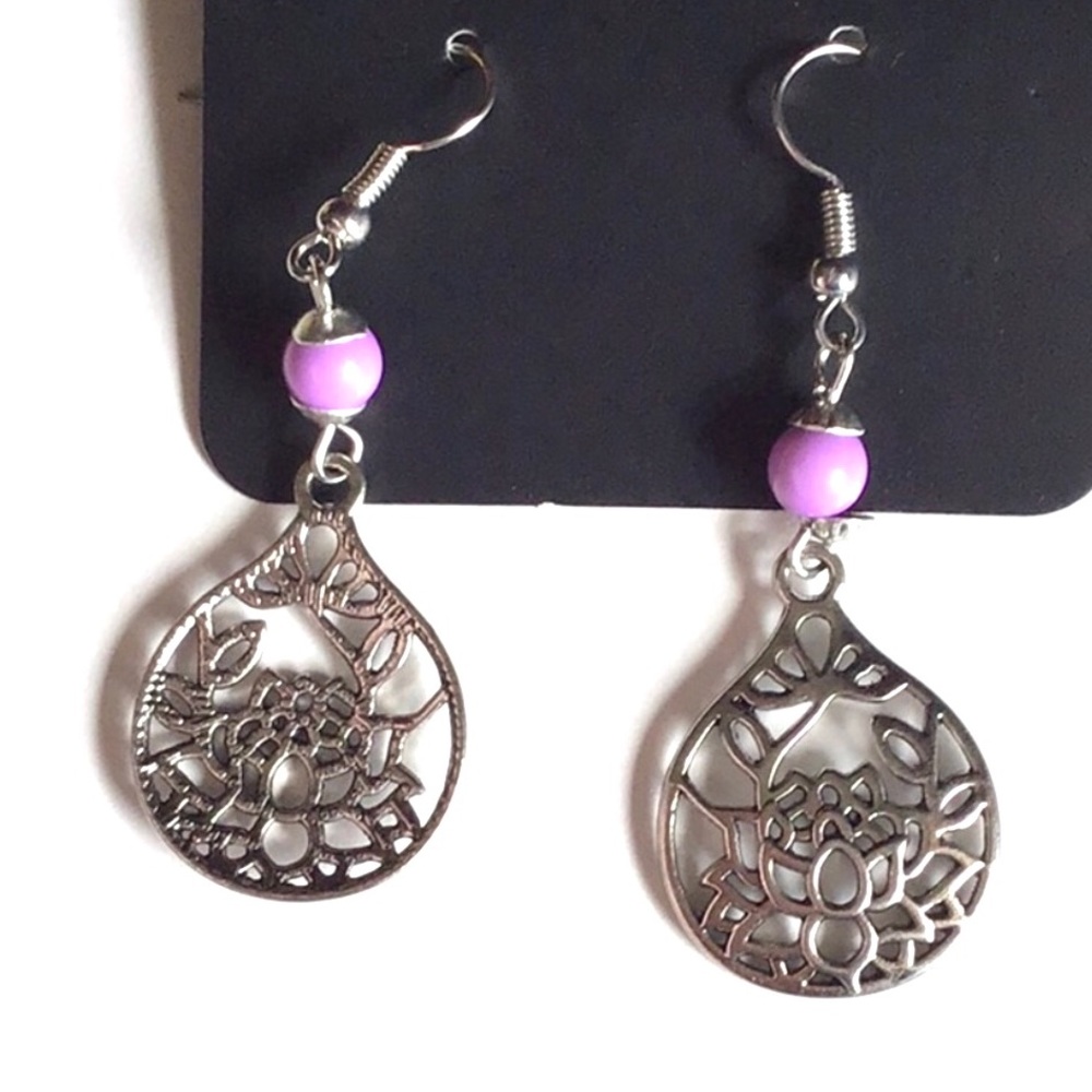 Silver Earrings with Lotus Flower design